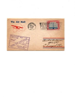 first day cover 1928 Davenport Iowa Municipal Airport Via Air Mail Beacon Stamp - Image 1 of 2