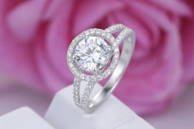 1.65 Ct Round Cut Lab Created Diamond Engagement Ring 14K White Gold Size 6 - Image 1 of 4