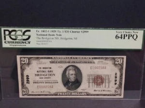 1929 Ty.1 PMG 64PPQ $20 Bridgeton New Jersey NJ CH#2999 - Picture 1 of 8
