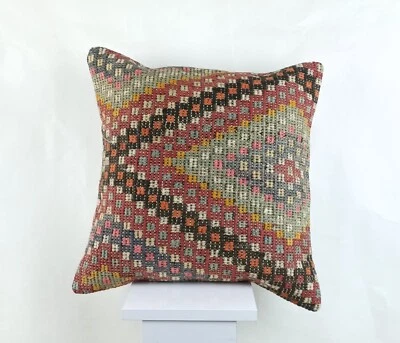 18"x18" Kilim Pillow Cover  Handmade Turkish Vintage Cushion Tribal Lumbar 2660 - Image 1 of 4