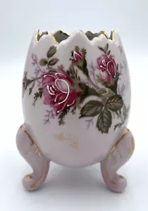 Vtg. Napco (Japan) Footed Egg Vase, Porcelain, Painted Flowers w/Gold & Moriage - Picture 1 of 11