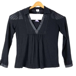 NWT Motherhood Maternity M Black Lace Nursing Blouse Long Sleeve Shirt VNeck - Picture 1 of 8