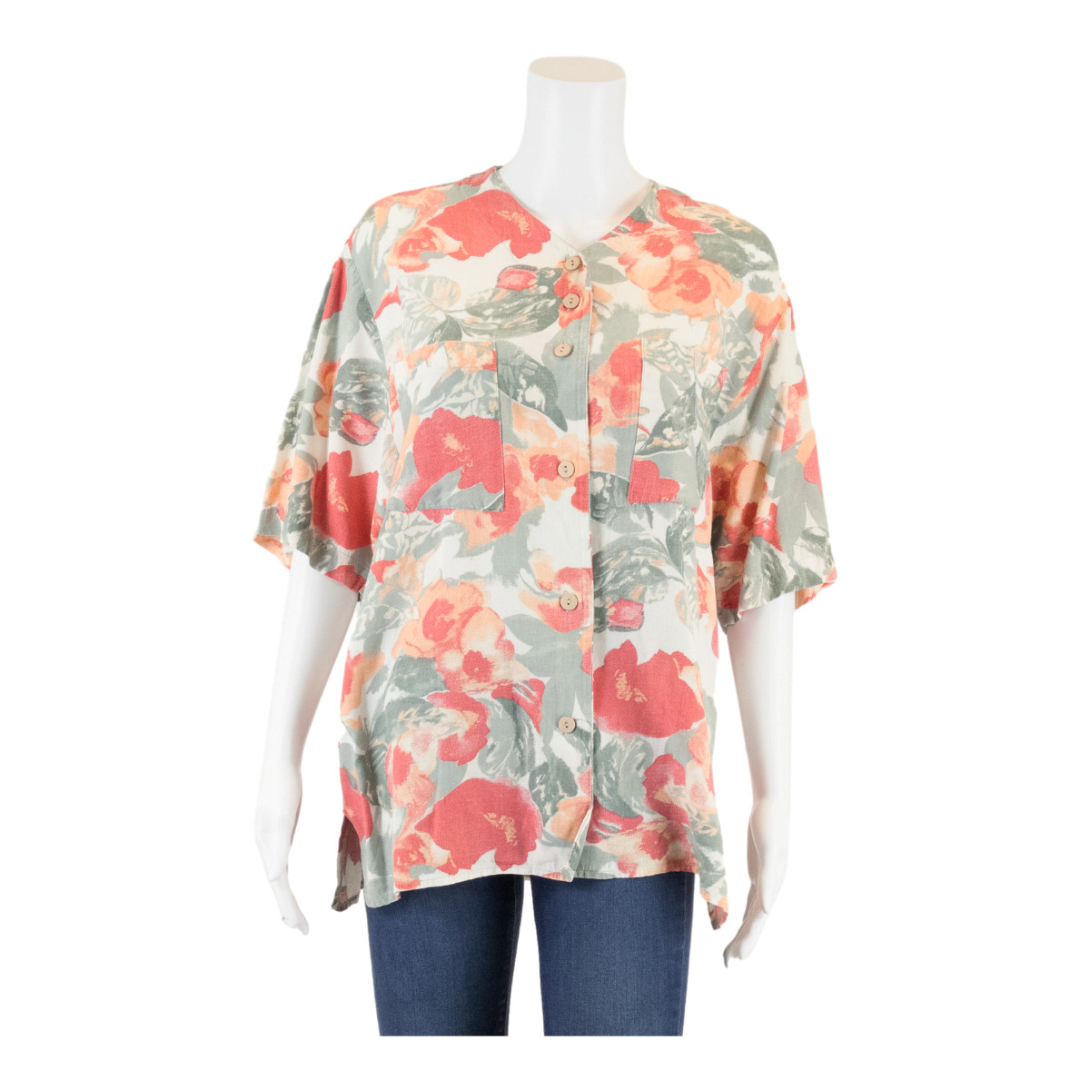 Moomaya Women's Butterfly Sleeve Printed Top - Viscose Rayon Button Down Summer Blouse