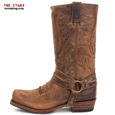 Sendra Boots Biker Boots 12209 Farmer Boots Brown Leather Handmade Size 36 to 46 - Image 1 of 4