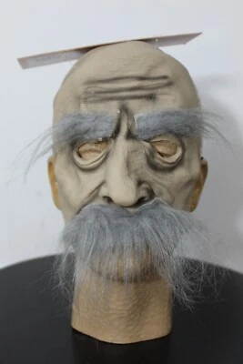 FURRY FACE MASK Old Man Gray Mustache Vinyl Halloween Adult Senior Costume - Image 1 of 3