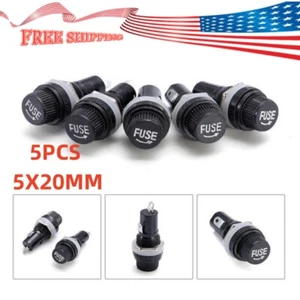 5Pcs Panel Mount Fuse Holder For Glass Tube Fuses Case 5x20mm 250V 10A Black - Picture 1 of 8