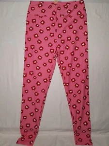 2 pair LuLaRoe Leggings One Solid Pink & PINK/ RED HEARTS Sz SMALL (one size) - Picture 1 of 8