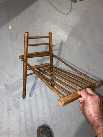 Vintage Wooden Foldable Travel Gout Stool Foot Rest Spindles Collapsible Cover