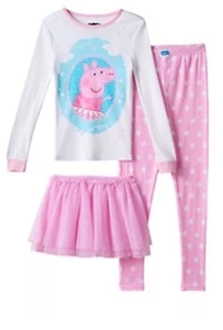 Peppa Pig Pajamas Set 3 PC Girls XS Size 4 Ballerina Tutu Pink Bonus Door Hanger - Picture 1 of 2