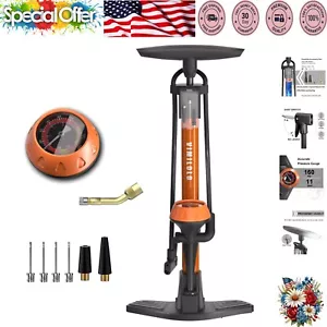 Portable Bike Pump with Gauge - Inflator for Presta & Schrader Valves, 160PSI - Picture 1 of 9