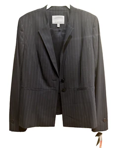 CLASSIQUES ENTIER Marine Nadelstreifen klassischer Wollmischung Blazer Größe 12 Neu mit Etikett - Bild 1 von 9