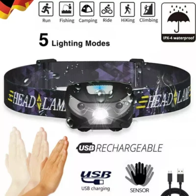 LED Stirnlampe Super Hell 60000LM USB Wiederaufladbar Bewegungssensor Kopflampe - Bild 1 von 4