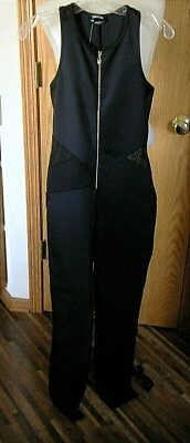 BEBE-BLACK-1PC-KEIRA ZIP FRONT CATSUIT-MESH CUTOUT/SIDE DETAILS-STRETCH-XS-NWT - Image 1 of 4