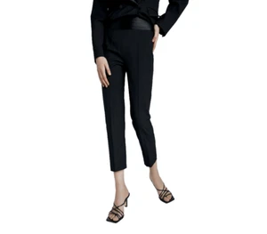 NWT Zara Size M Black Tuxedo Pants With Contrasting Waist 8284/504 - Picture 1 of 3