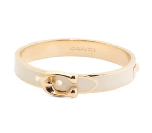 NWT COACH Buckle Bangle Bracelet SIGNATURE C Gold Plated & Chalk Enamel Hinged - Picture 1 of 13