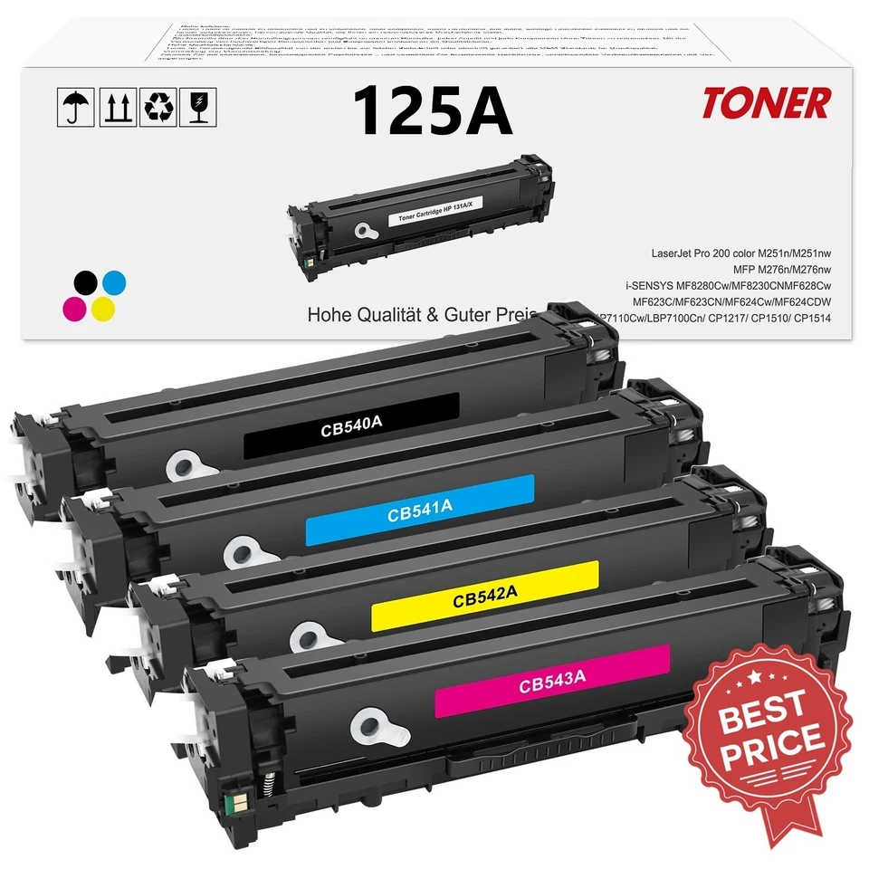 4 Toner 125A Fit for HP LaserJet CP1215 CM1312 CM1312n CM1312nfi CP1200 CB540A - Image 1 of 1