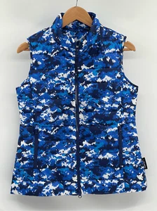 IBKUL Puffer Golf Vest Blue Camouflage Women Medium Blue Black Quilted New - Picture 1 of 12