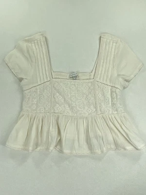 American Eagle Women's Ivory Size XS Top Eyelet Peasant Babydoll Blouse Boho Foto 1 de 4