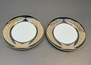 Fitz and Floyd 256 Flying Fish 7.5 inch Salad Plates Black Gold Japan Excellent - Picture 1 of 12