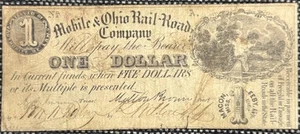1862 $1 Mobile & Ohio Rail Road Co Macon MS Civil War Era Obsolete Bank Note - Picture 1 of 10