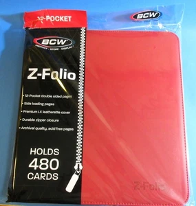 ZIPPER PORTFOLIO, RED GAMING Z-FOLIO 12-POCKET LX ALBUM, HOLDS 480 CARDS - Picture 1 of 3
