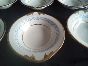 POPE GOSSER WARRANTED COIN GOLD BLUE & WHITE DISHES 6 BOWLS PORCELAIN USED NICE - Picture 1 of 12