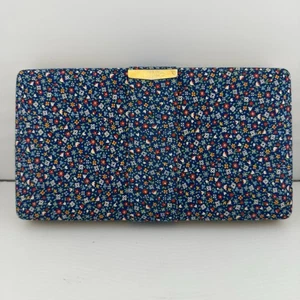 Vintage Floral Travel Jewelry Box Blue Small Print Mirror & Trays 8x4.5 - Picture 1 of 5