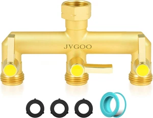 3-Way Brass Garden Hose Splitter – Heavy Duty Faucet Manifold with Metal Valve - Picture 1 of 7