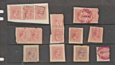 PHILIPPINES  Spanish Dominion 1894 ALFONSO XIII COLLECTION On Pieces Handstamped - Image 1 of 2