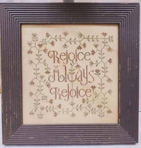 Custom Framed Completed Finished Cross Stitch Picture REJOICE ALWAYS REJOICE  F - Picture 1 of 7