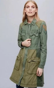 EUC XS Women's Free People Army Green Patchwork Styled Trench Coat - Picture 1 of 6