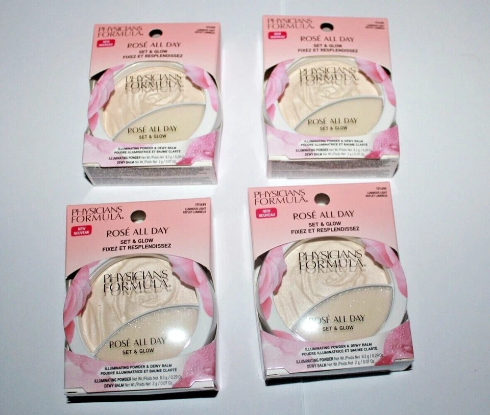 2 Physicians Formula Rose All Day Illuminating Powder Set & Glow Luminous Light
