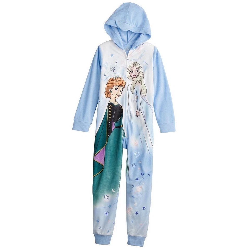 Disney Frozen Hooded Union Suit One-Piece Fleece Pajamas Girl Size 6 Sleepwear