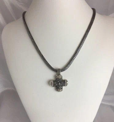 "COLLAR CRUZ PLATA ESTERLINA MARCASITA Y CIRCONITA LONGITUD 18"" Religioso Cristiano" Foto 1 de 4