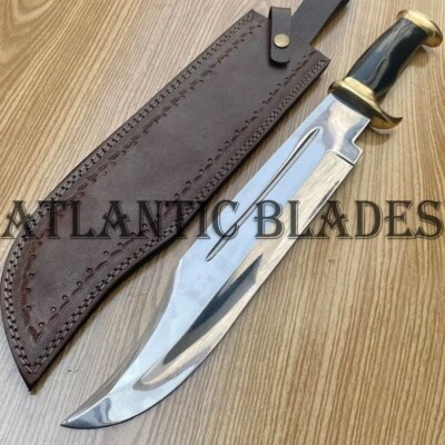 CUCHILLO DE COCODRILO BOWIE DE CAZA DE ACERO HECHO A MANO D2 MANGO MICARTA CON GUARDIA DE LATÓN Foto 1 de 4