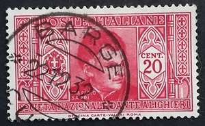 1932 Itay 20c red Dante Alighieri stamp cancelled Barge - Bild 1 von 2