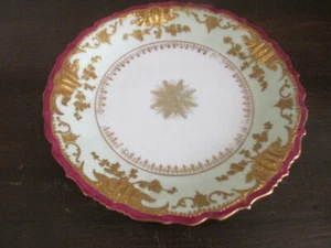 Limoges Lewis Strauss LS&S France Dessert Plate Red Light Green Gold 7" - Picture 1 of 7