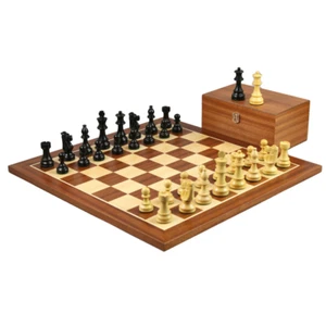 Mahogany Chess Set 21 Inch with Weighted Ebonised Staunton French Knight Chess P - Picture 1 of 10