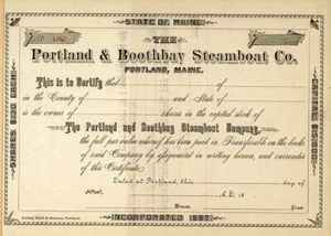 18__ Portland & Boothbay Steamboat Co Stock Certificate - Picture 1 of 1