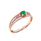 Solid Gold  Genuine Emerald and Diamond Modern Engagement/Promise Ring