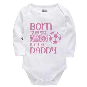 Personalised Born to Support Southampton Just Like Daddy Baby Bodysuit Football - Picture 1 of 11