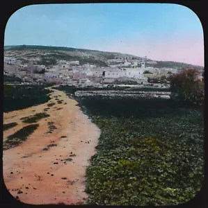 FOTO COLOREADA A MANO NAZARET FROM THE SOUTH C1883 Magic Lantern Slide - Imagen 1 de 3