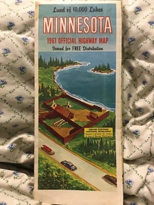 Land Of 10,000 Lakes Minnesota 1961 Official Highway Map Vintage Travel - Bild 1 von 9
