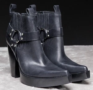 Jeffery Campbell Engine Pointed Toe Black Harness Platform Bootie Womens Size 9 - Picture 1 of 22