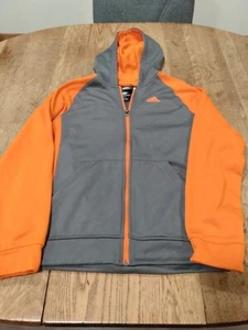 Adidas Youth Size XL 18 Hoodie Sweatshirt Zip Up Gray & Orange - Picture 1 of 8