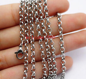 in bulk 5pcs Lot Stainless Steel Women Mens Rolo Chain Necklace 2.5mm-6mm silver