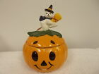 Vintage Halloween Jack O Lantern Ghost Witch Hat Ceramic Candy Bowl & Lid Cute