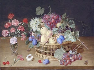 A STILL LIFE WITH CLAVELES FRUTAS Azulejo Mural Cocina Salpicadero Mármol Cerámica - Imagen 1 de 19