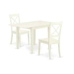 3-Piece Linen White Finish Solid Wood Top Dining Table Set - Picture 1 of 7