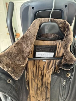 Marc New York Mens Black XL Leather Lined w/ Removable Fur Collar  - Image 1 of 4